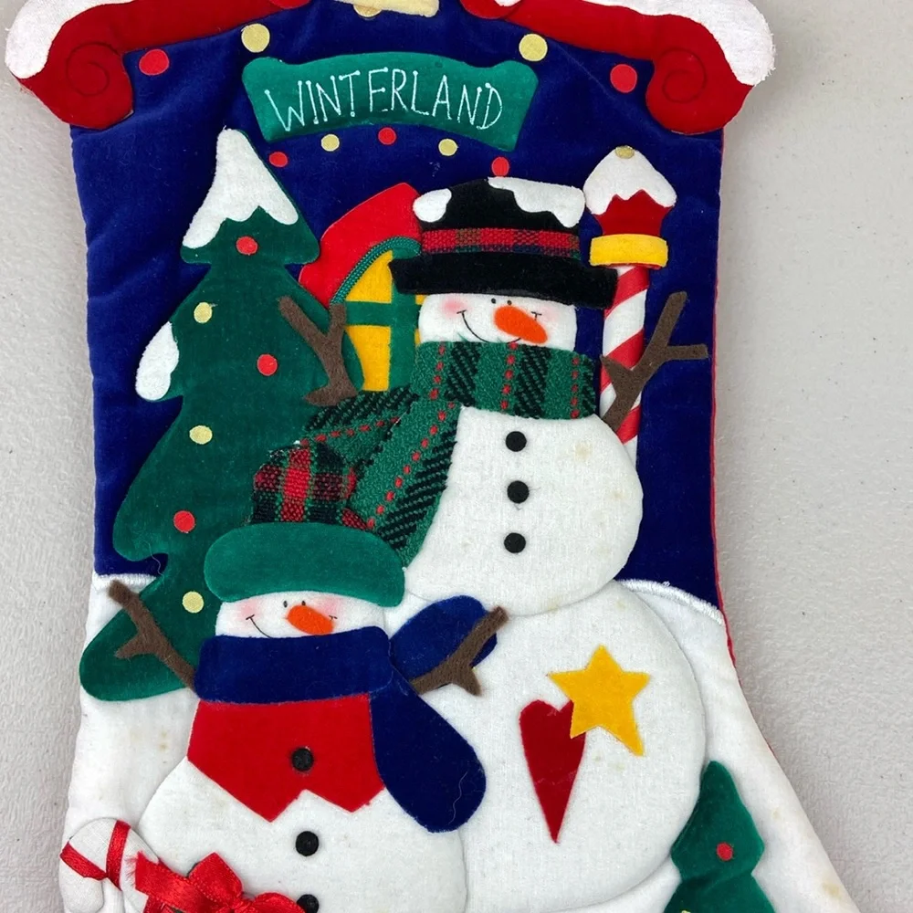 Vintage Pima Creations, Inc. Velvet Quilted Christmas Stocking 3-D ⛄️snowman